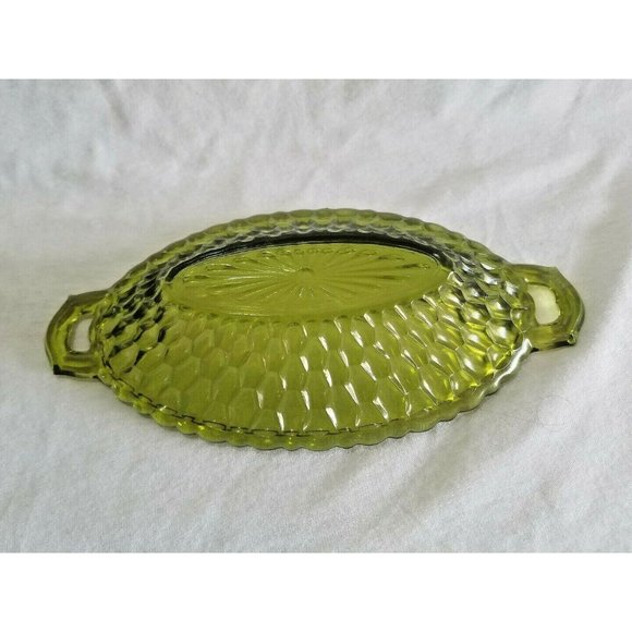 Vintage Dark Green Depression Glass Oval Pickle Dish w/ handles 8.5" long - Picture 2 of 6